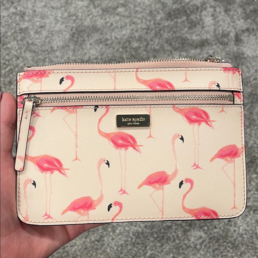 Kate Spade Cream and Pink Flamingo Wristlet